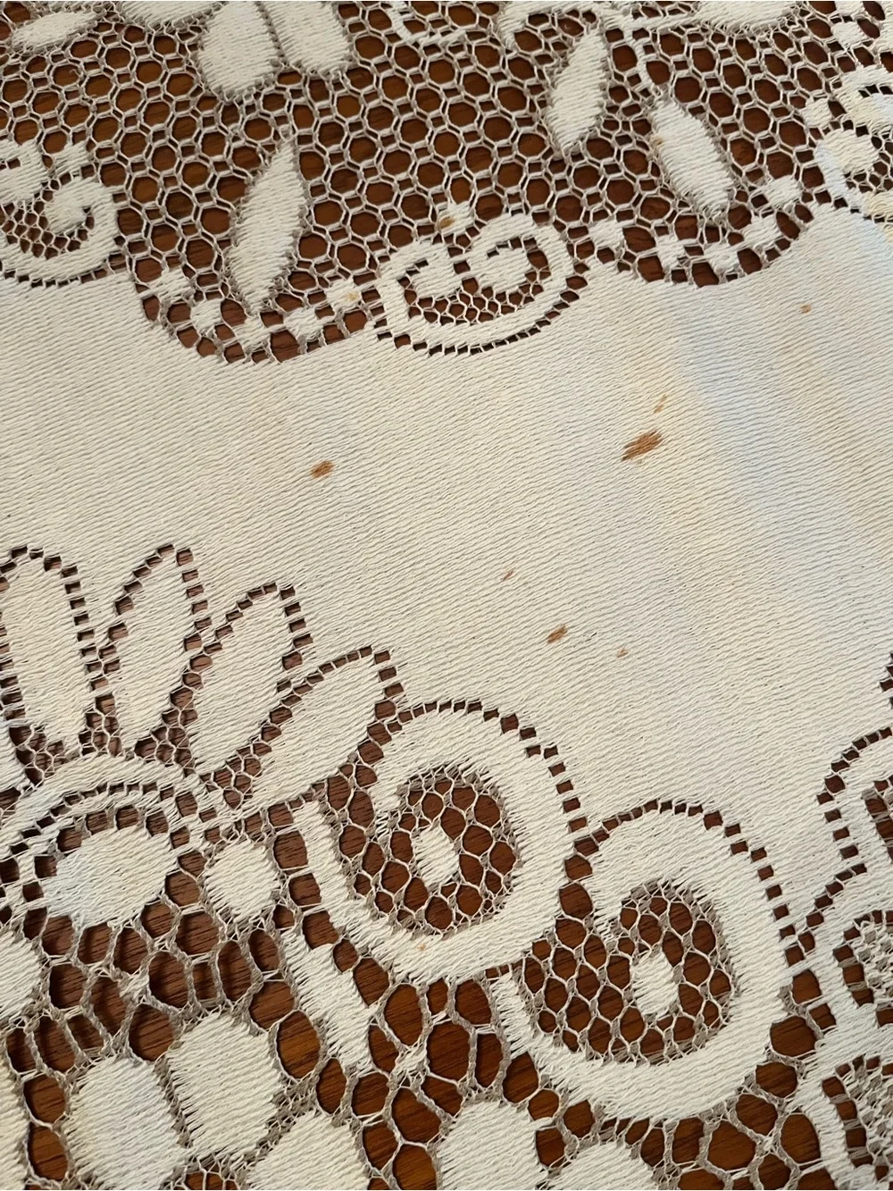 Vintage 1960 Cream Floral Lace Tablecloth Made in France 68” x 88”